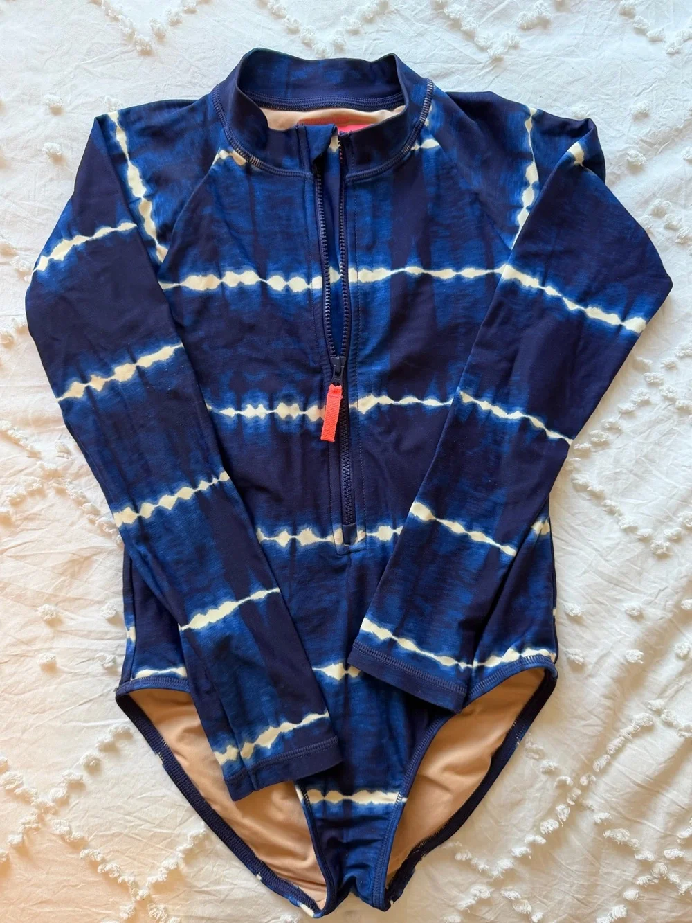 Crewcuts Navy Blue & White Tie-Dye Long-Sleeve One-Piece Swimsuit
